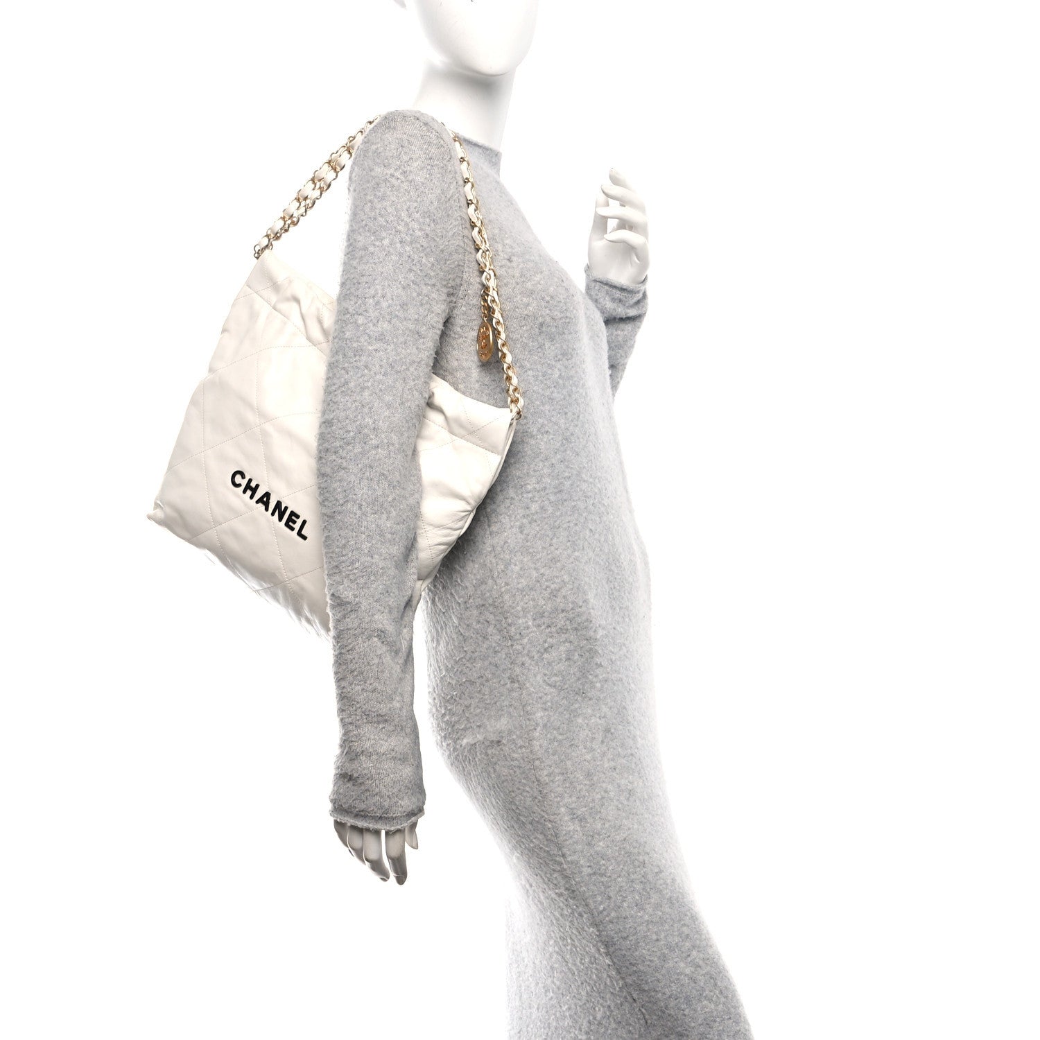 Chanel Shiny Calfskin Quilted Small Chanel 22 White Black