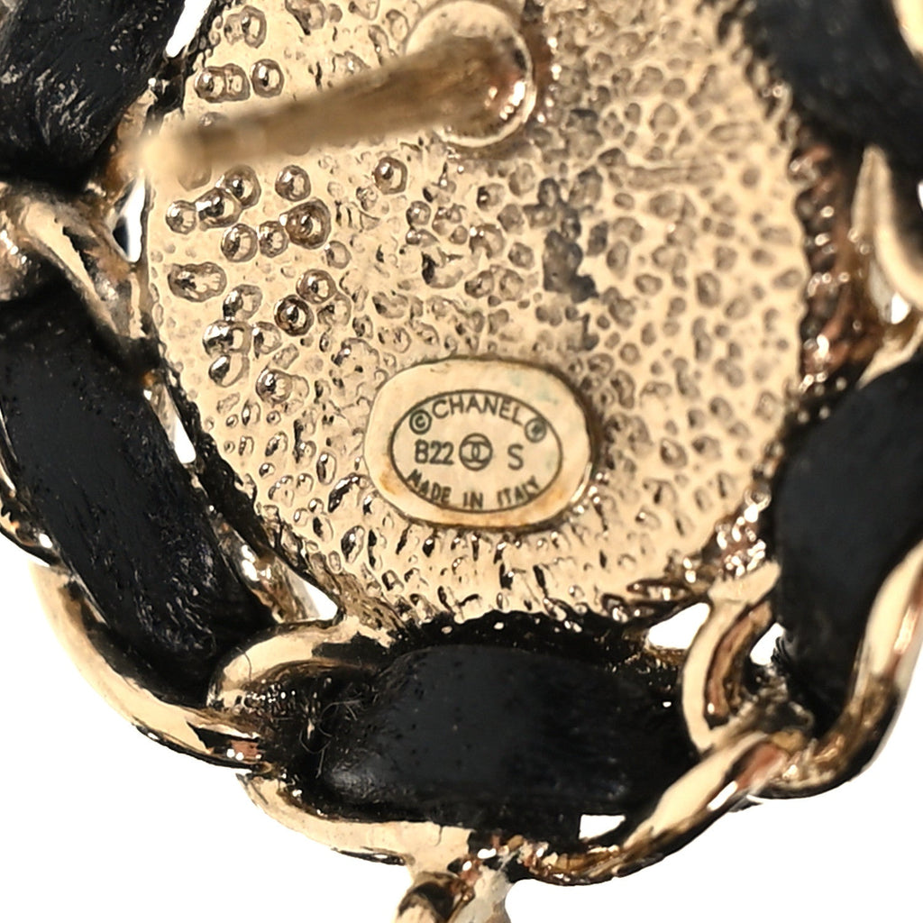 Lambskin CC Chain Drop Earrings Black Gold