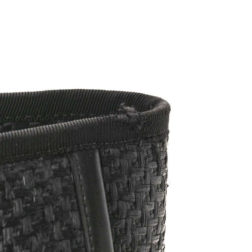 Chanel Straw Raffia Calfskin Chain Small Deauville Tote Black