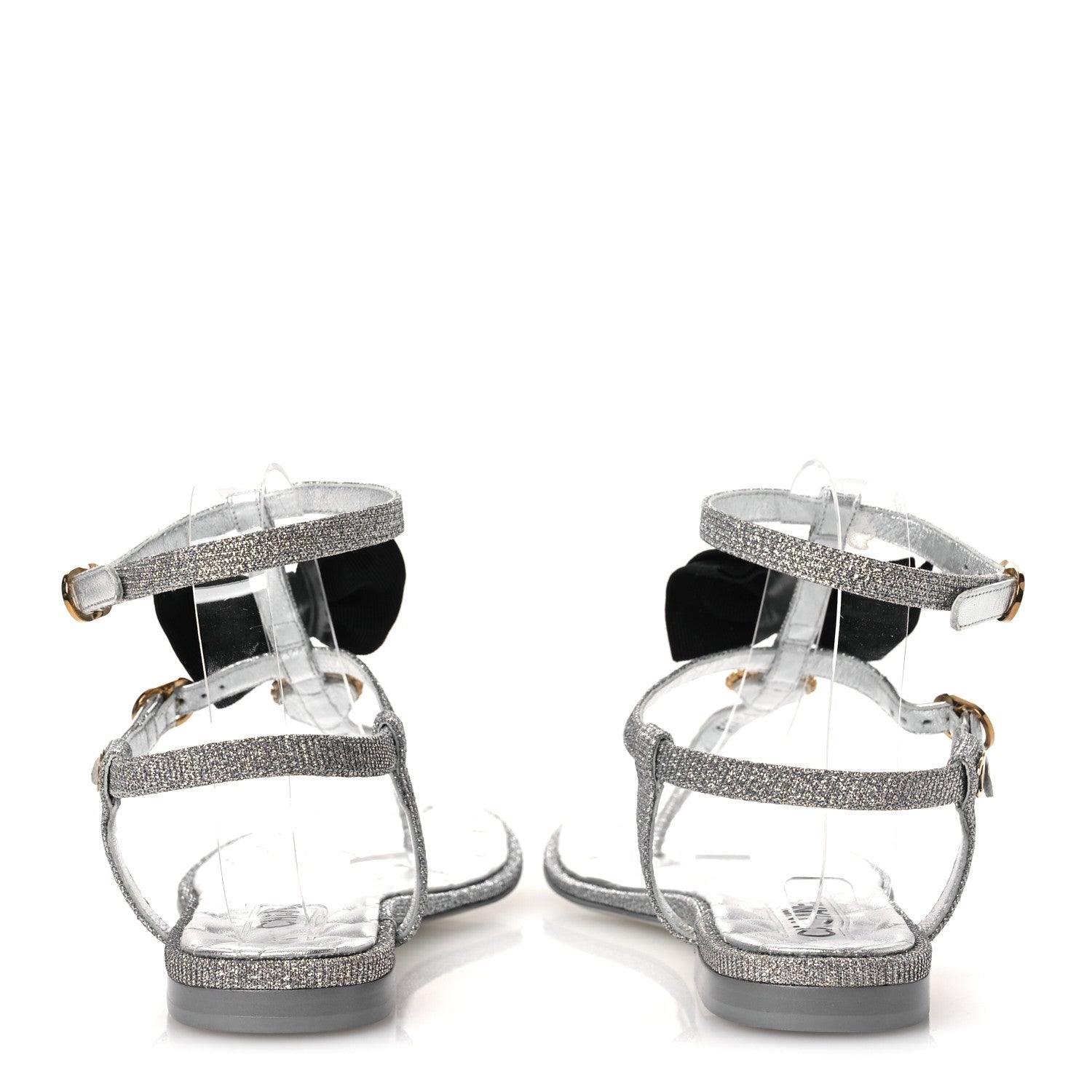 Fabric Grosgrain Pearl Crystal Thong Sandals 40 Silver Black
