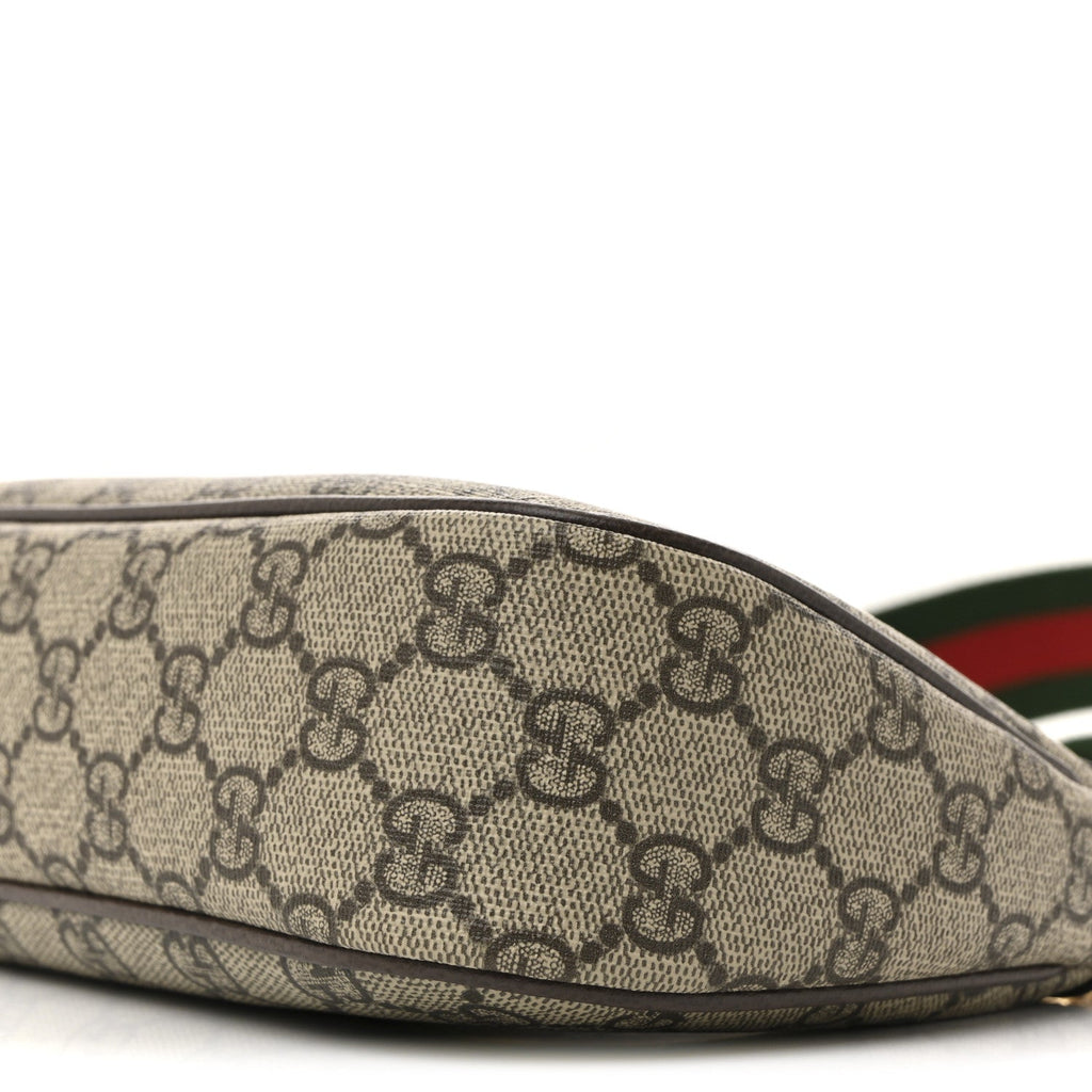 Gucci GG Supreme Monogram Textured Dollar Calfskin Web Small Ophidia GG Handbag Beige Ebony New Acero
