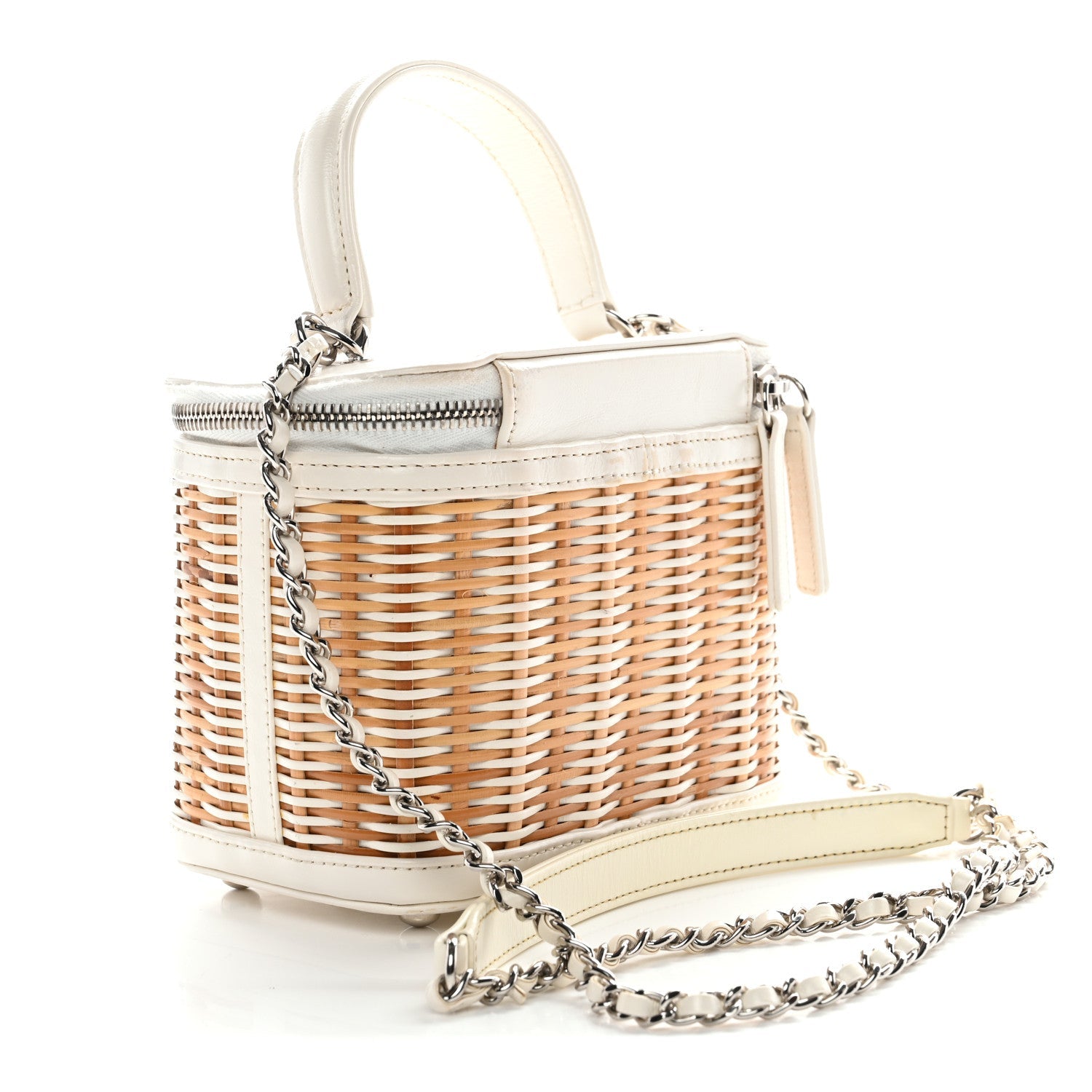 Chanel Calfskin Raffia Small Vanity Case Bag White Beige