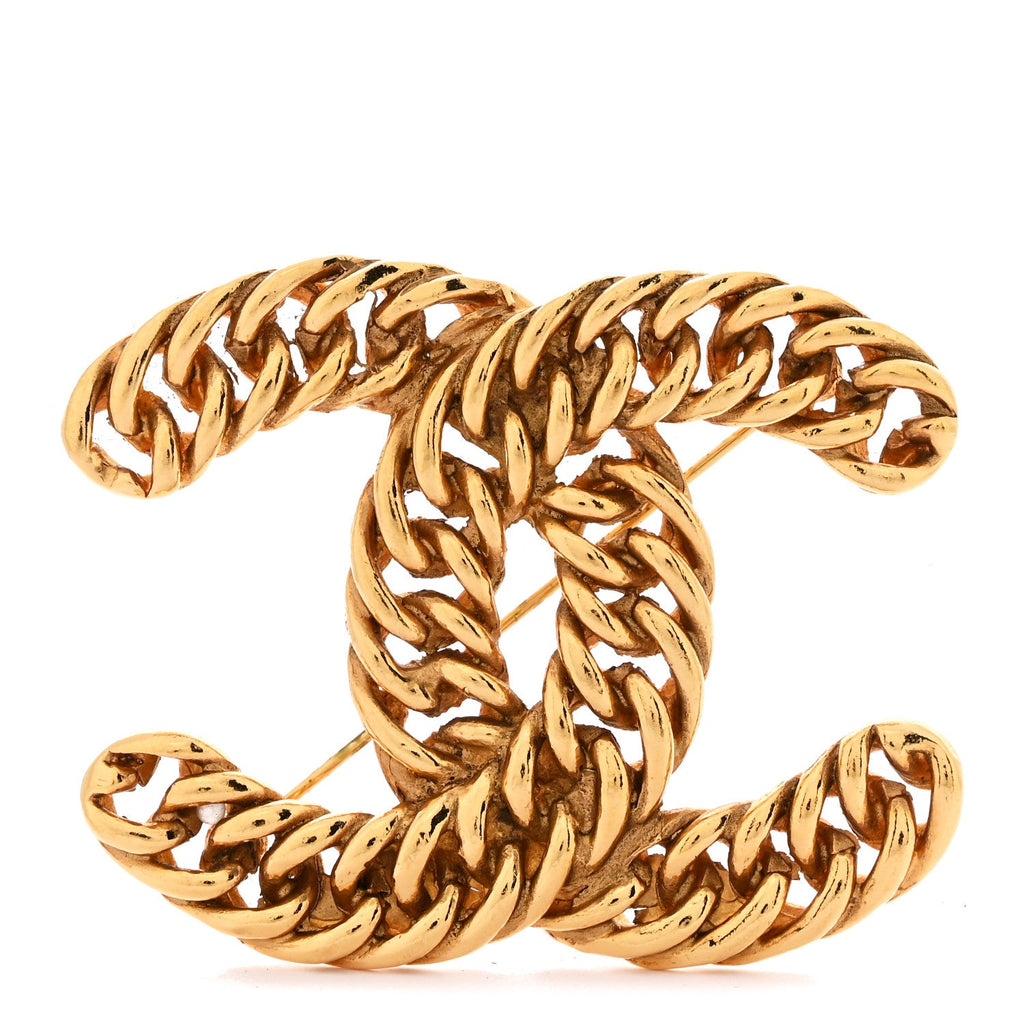 Metal Chain CC Brooch Gold