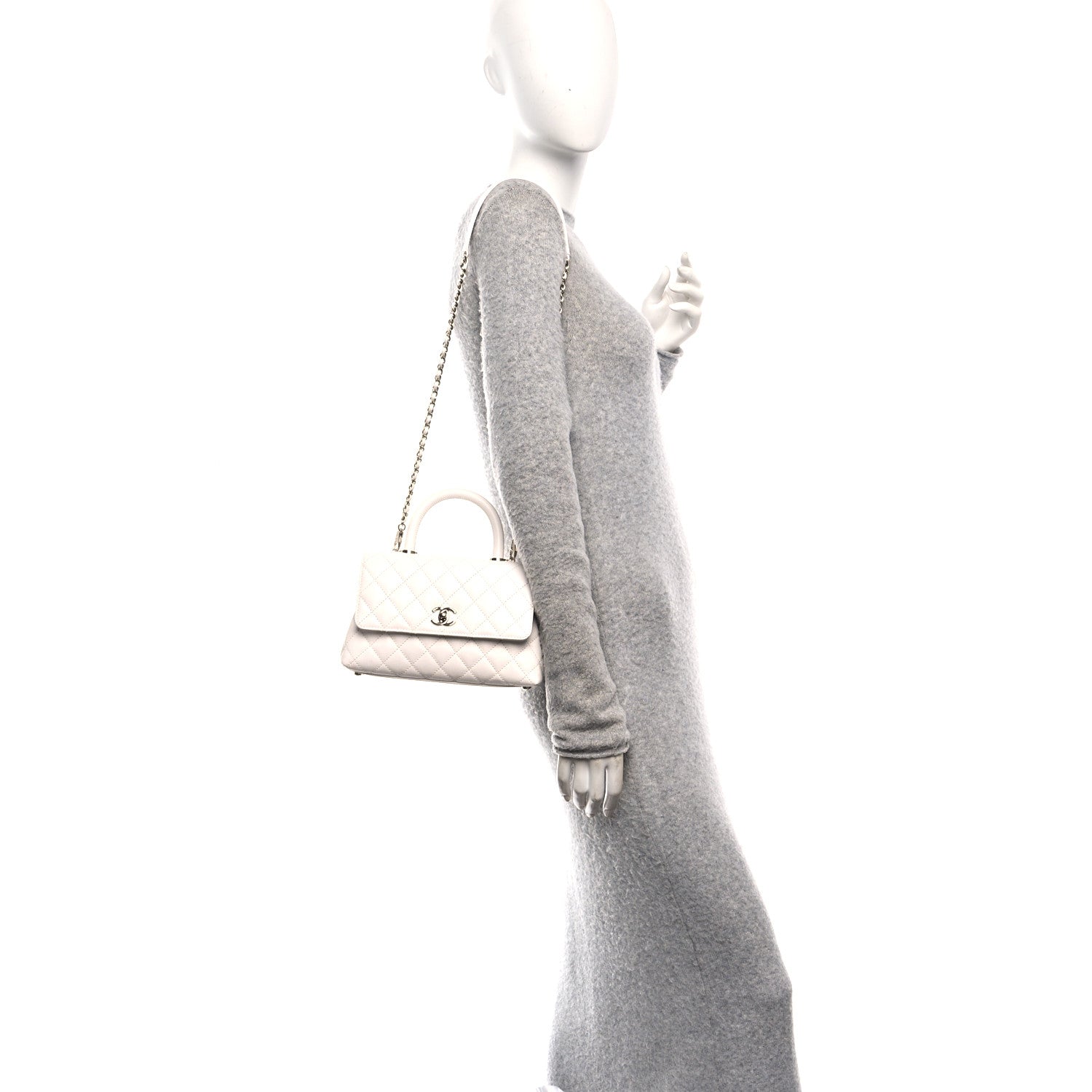 Chanel Caviar Quilted Mini Coco Handle Flap White