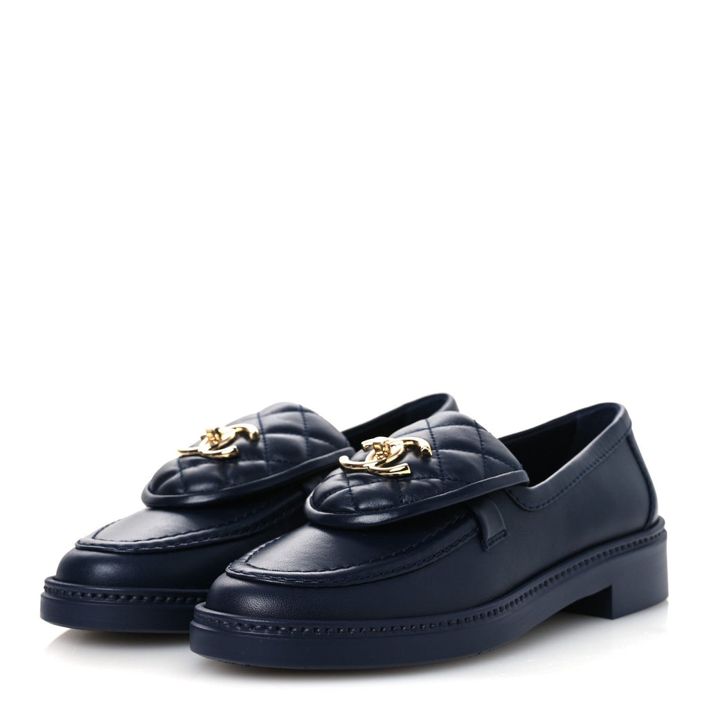 Lambskin Quilted CC Turnlock Loafers 36 Navy