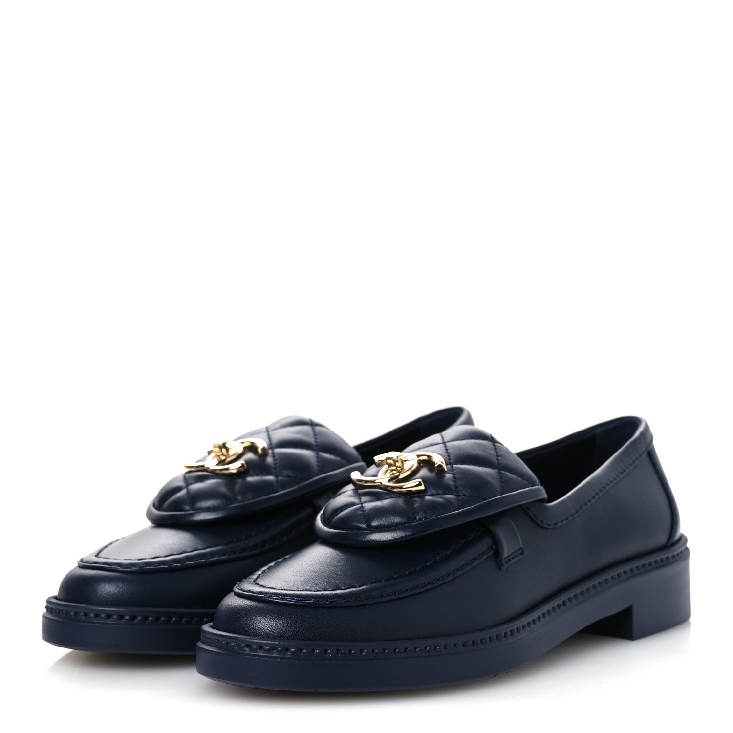 Lambskin Quilted CC Turnlock Loafers 36 Navy