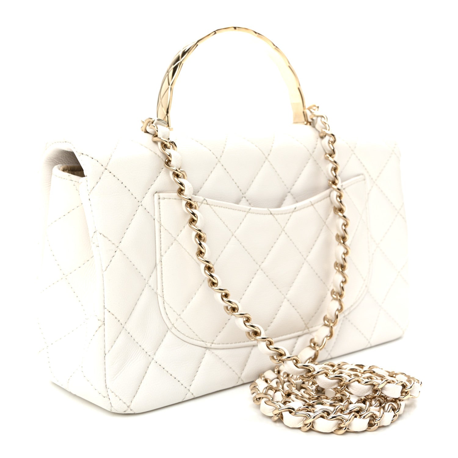 Chanel Caviar Quilted Small Top Handle Flap With Chain White