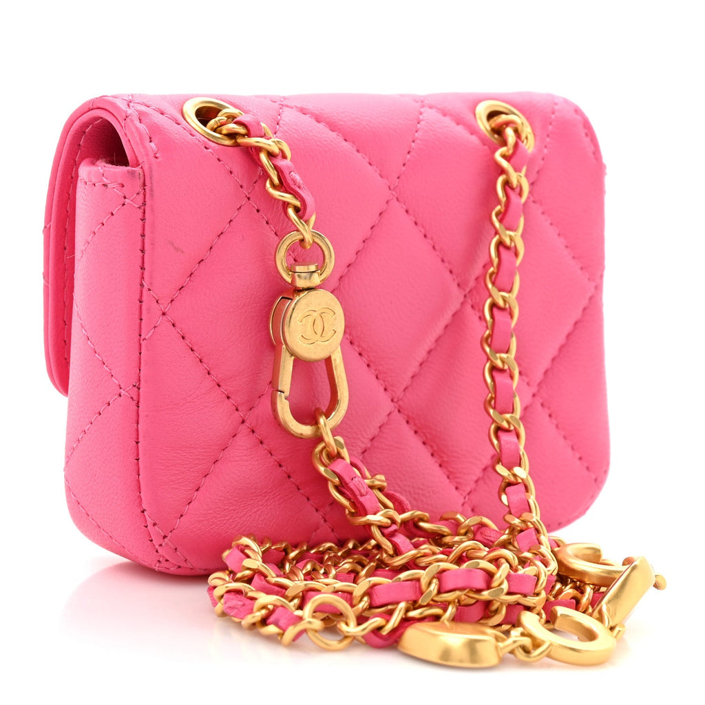 Chanel Lambskin Enamel Quilted Mini Chain Belt Bag Pink