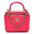 Chanel Lambskin Quilted Mini Top Handle Vanity Case With Chain Dark Pink