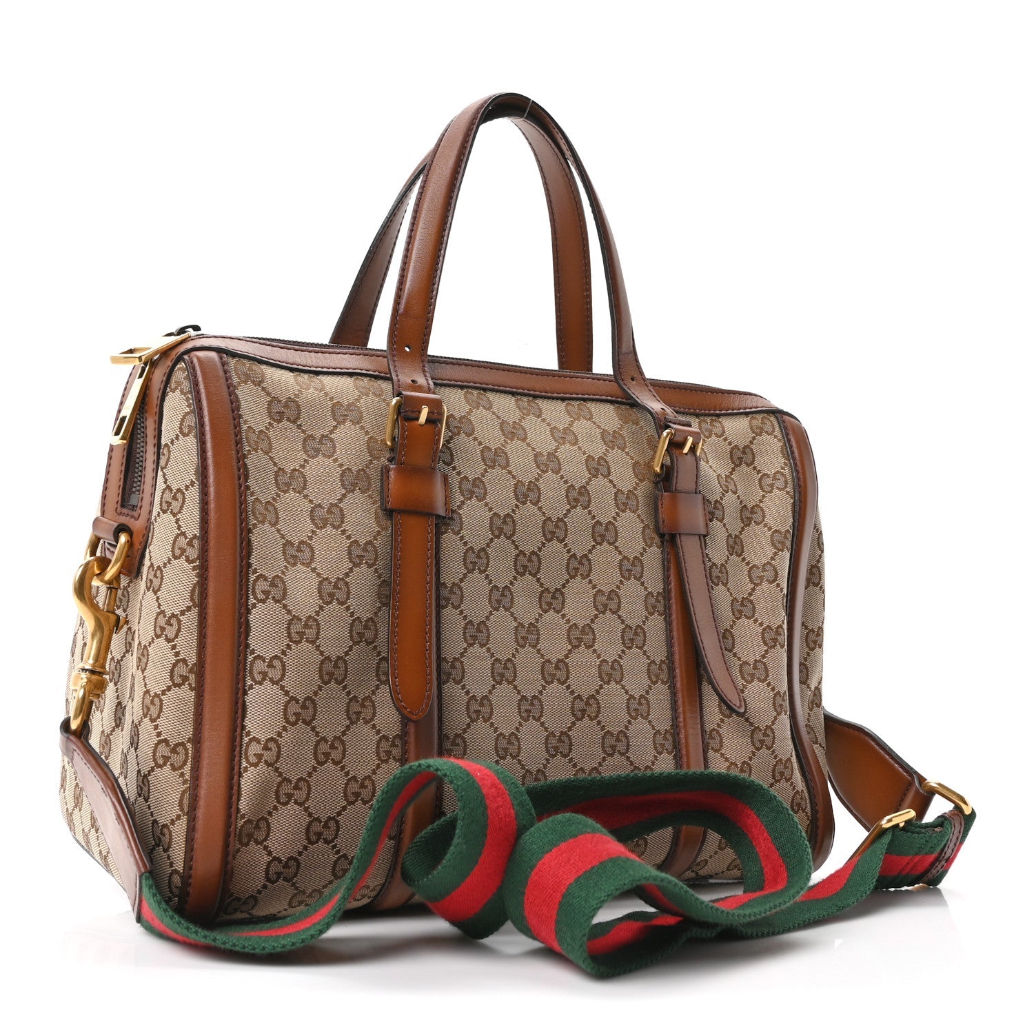 Gucci Monogram Medium Lady Web Boston Bag Beige Cuir