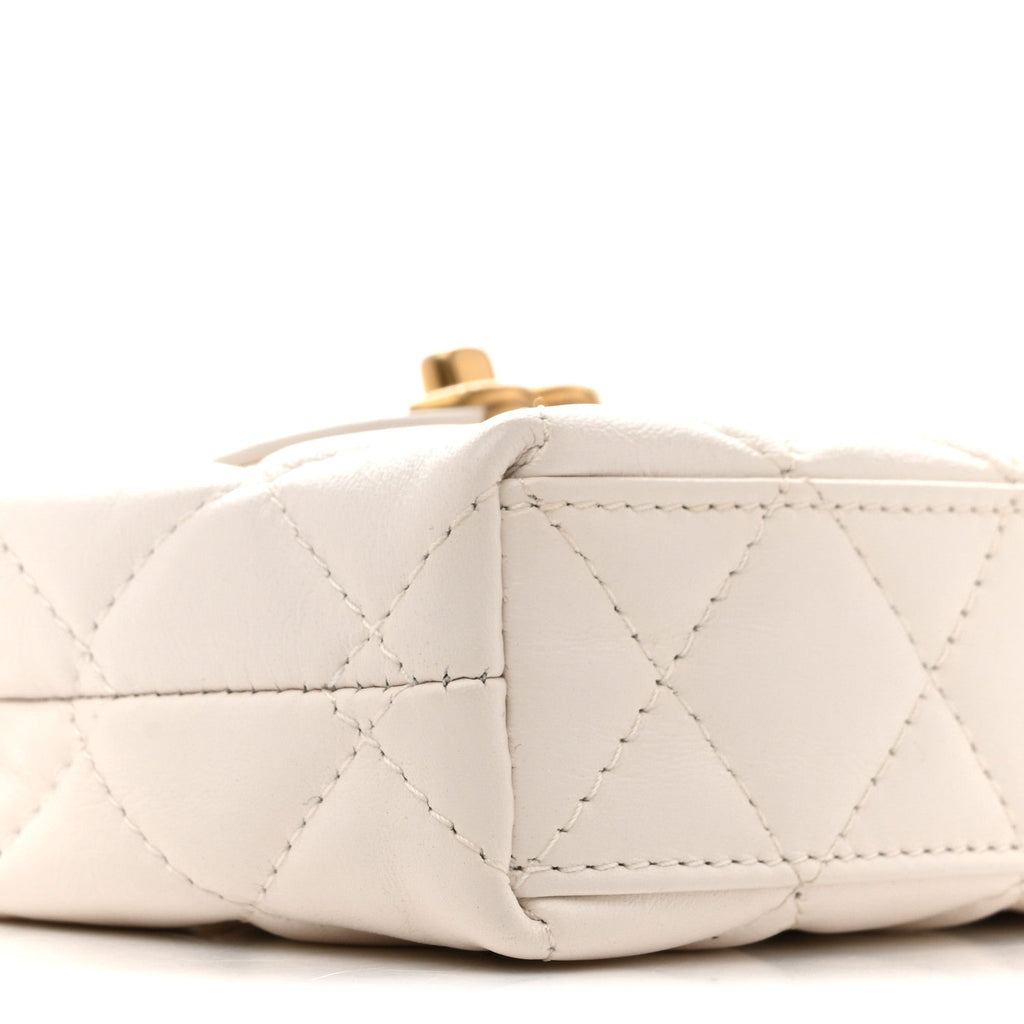 Chanel Shiny Aged Calfskin Quilted Mini Nano Kelly Shopper White