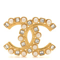 Crystal Pearl CC Brooch Gold