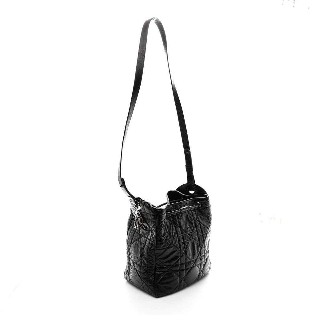 Christian Dior Crinkled Calfskin Macrocannage Medium D-Motion Bag Black