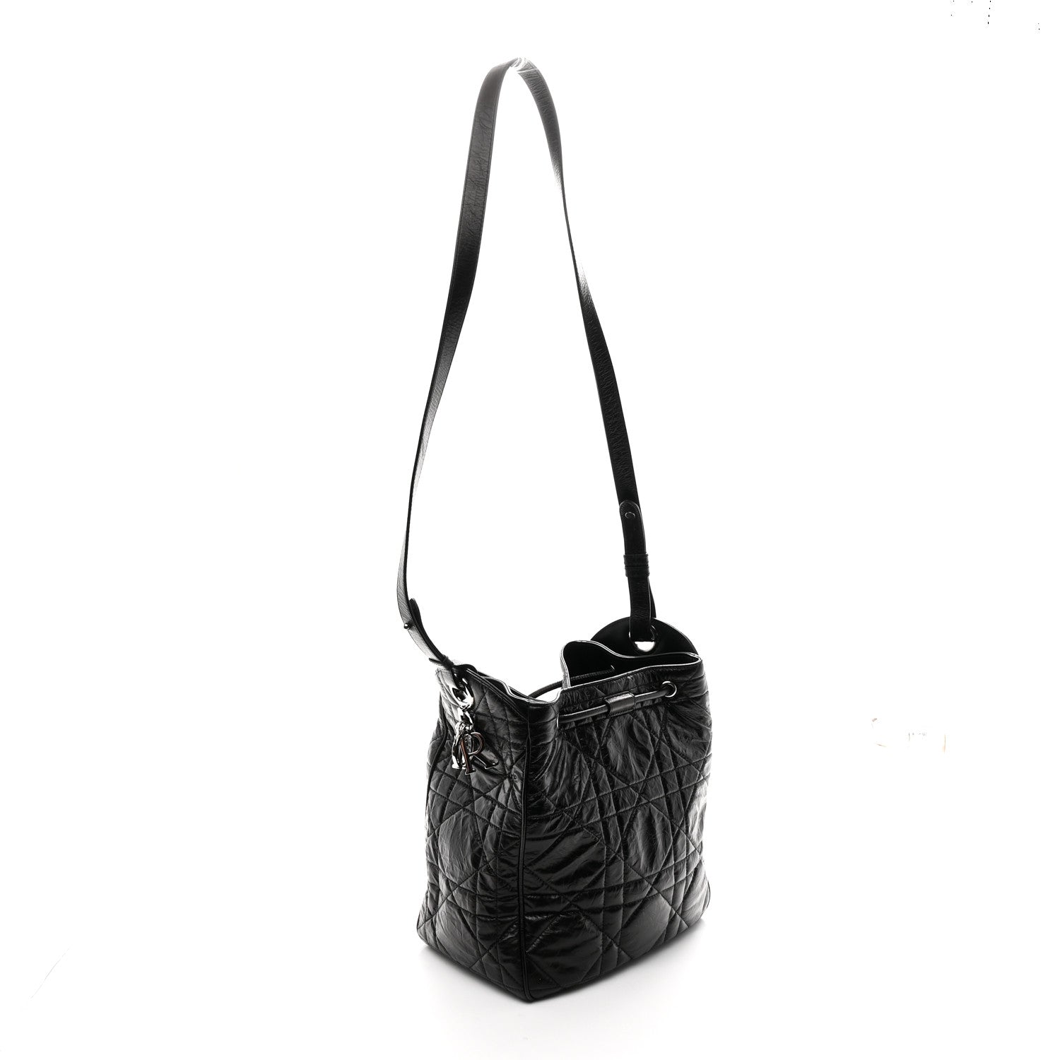 Christian Dior Crinkled Calfskin Macrocannage Medium D-Motion Bag Black