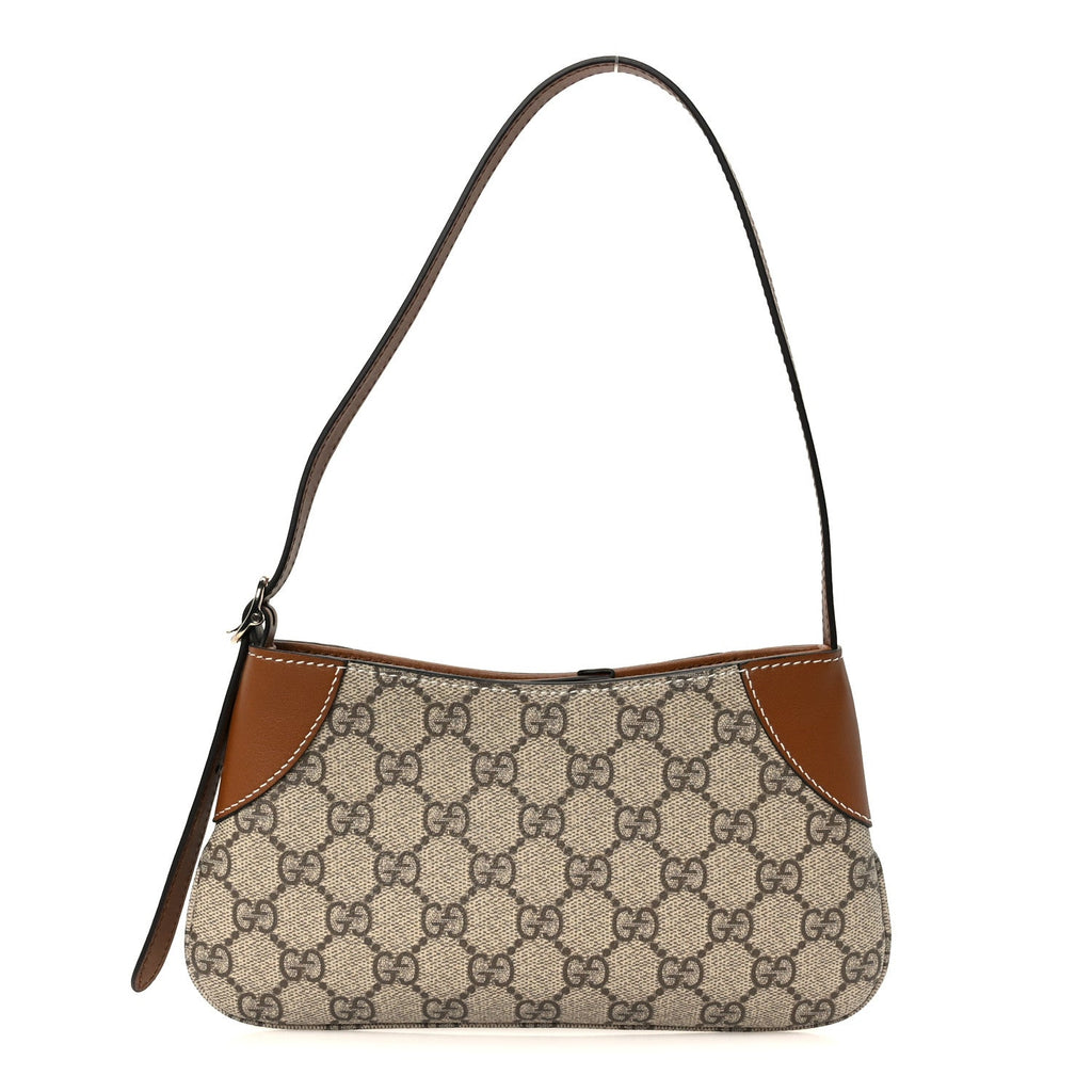Gucci GG Monogram Calfskin Small Emblem Shoulder Bag Beige Dark Brown