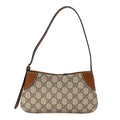 Gucci GG Monogram Calfskin Small Emblem Shoulder Bag Beige Dark Brown