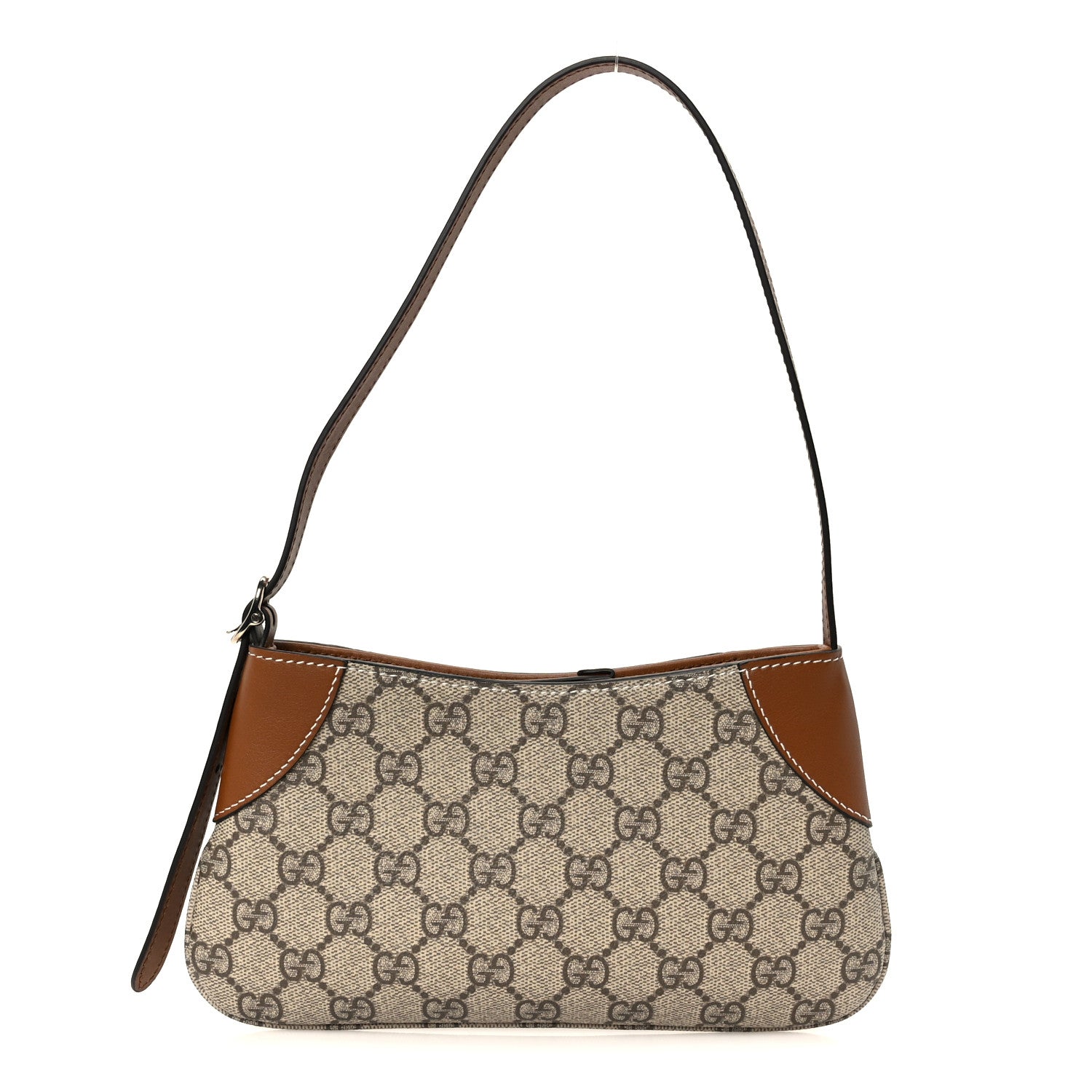Gucci GG Monogram Calfskin Small Emblem Shoulder Bag Beige Dark Brown