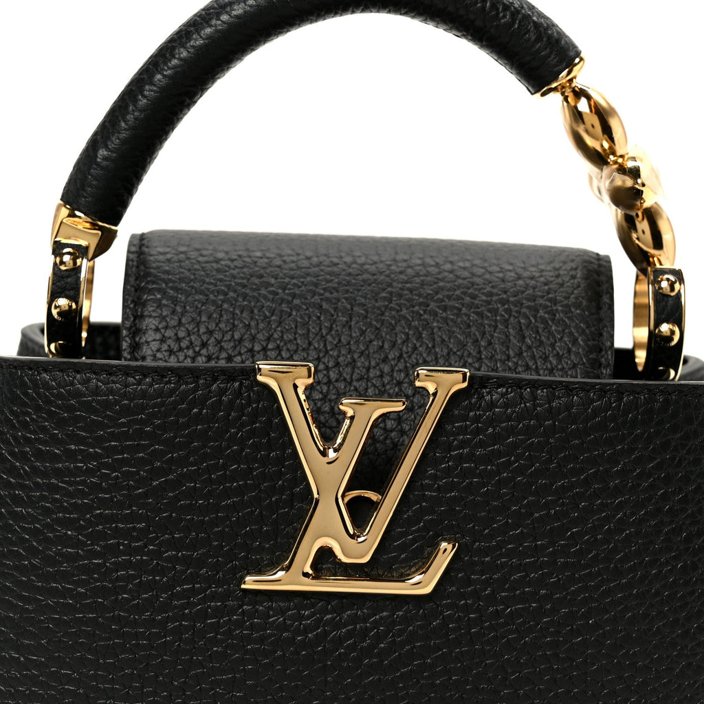 Louis Vuitton Taurillon Embellished Flower Handle Capucines Mini Black