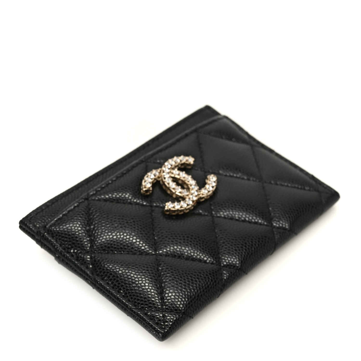 Caviar Quilted Crystal Card Holder Black
