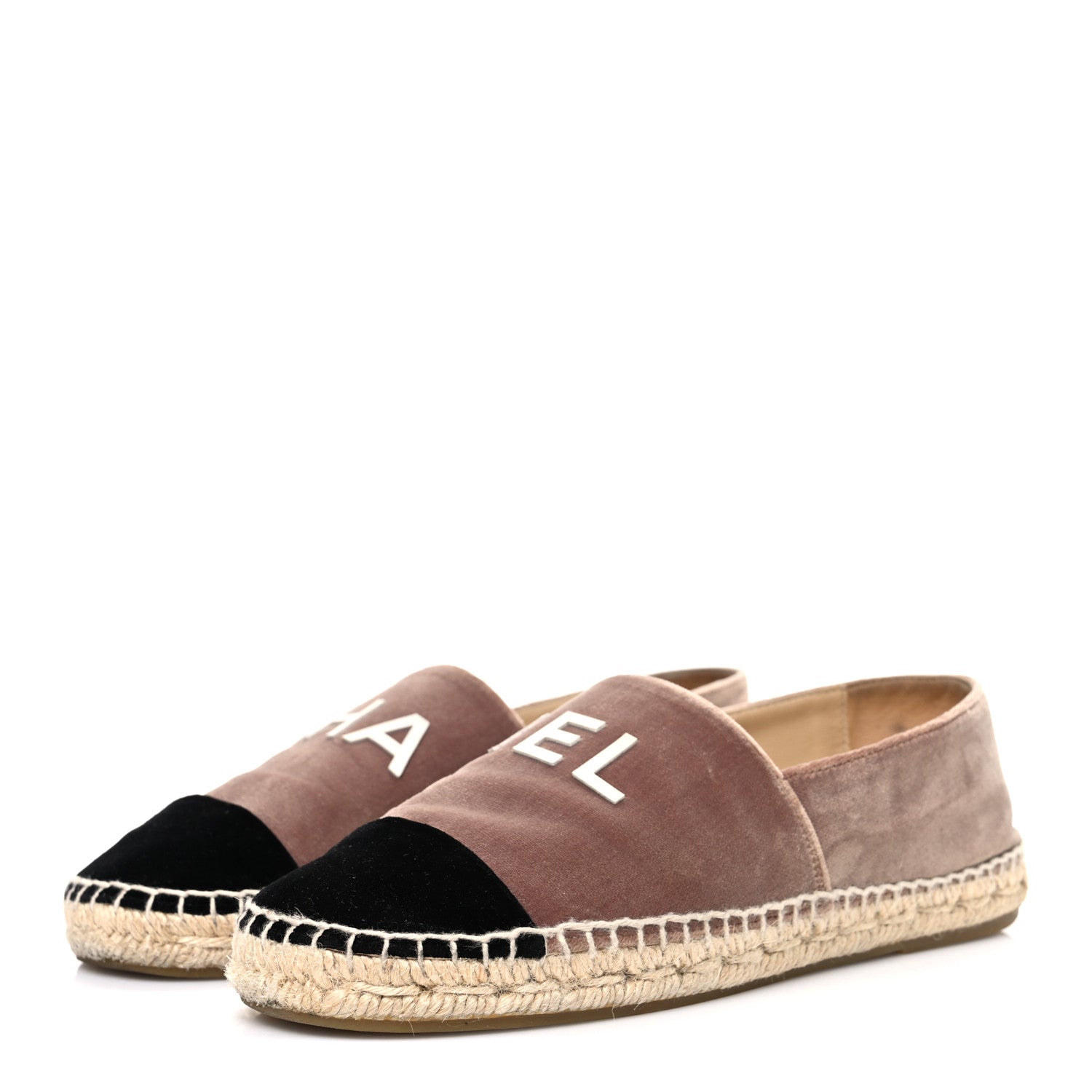 Chanel Velvet Logo Espadrilles 37 Beige Black