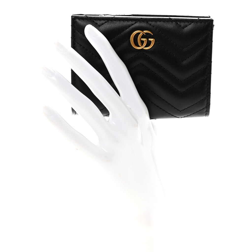 Gucci Calfskin Matelasse GG Marmont Card Case Wallet Black