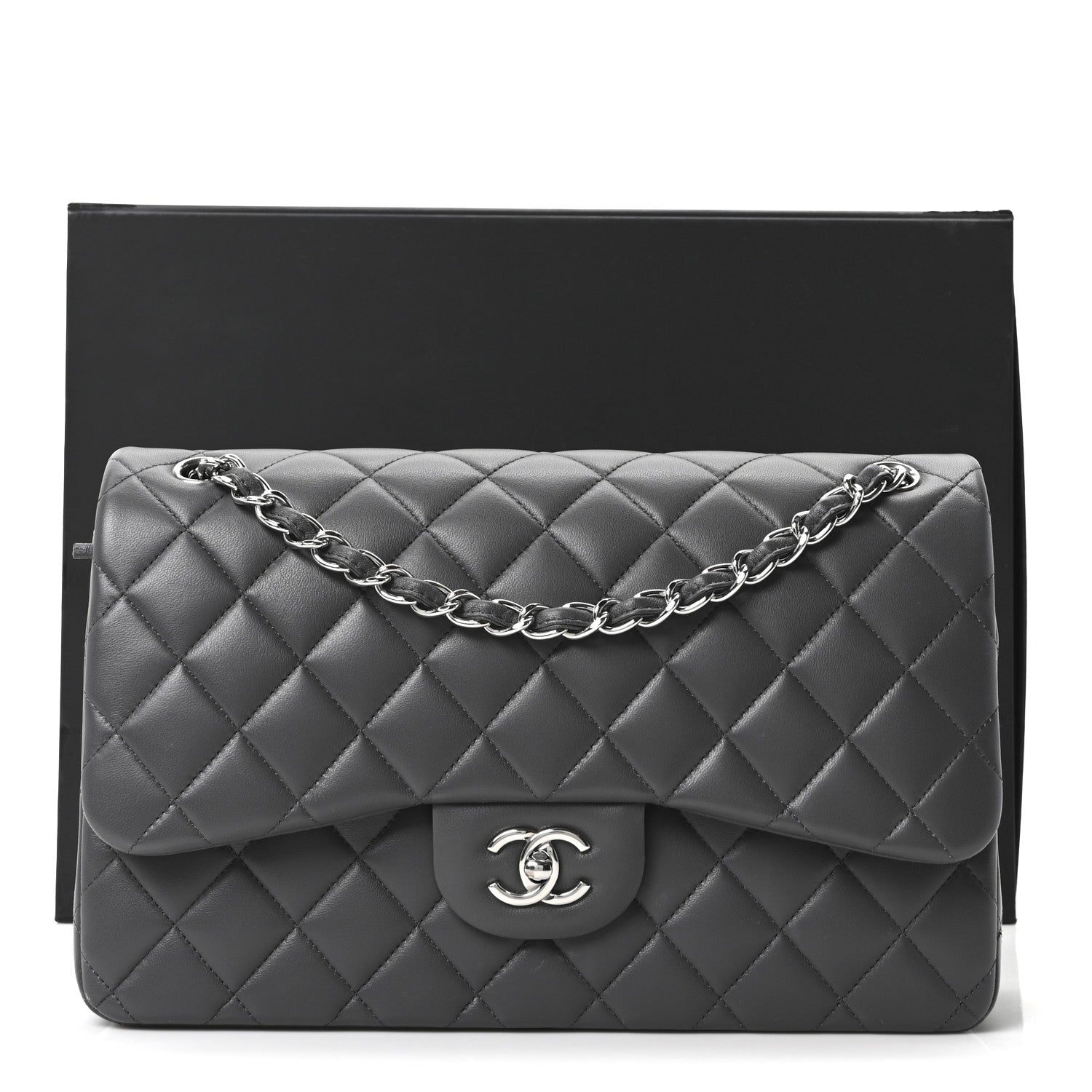Chanel Lambskin Quilted Jumbo Double Flap Dark Grey