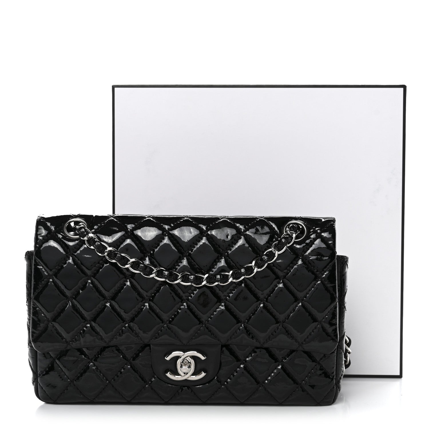 Chanel Patent Quilted Medium Double Flap Black