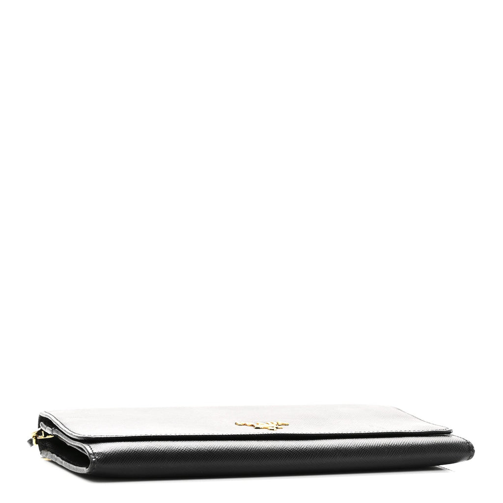 Prada Saffiano Metal Oro Chain Wallet Black