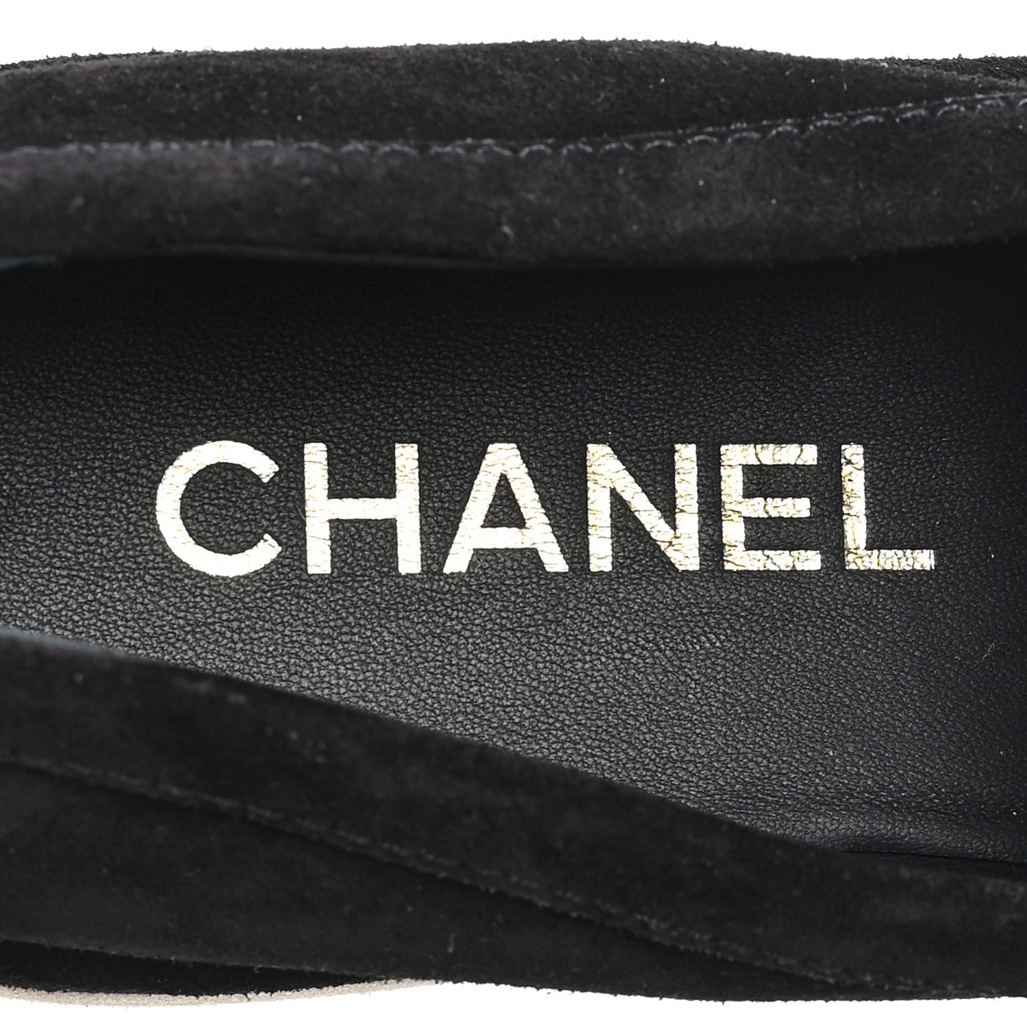 Chanel Suede Calfskin Pearl CC Moccasin Loafers 38.5 Black