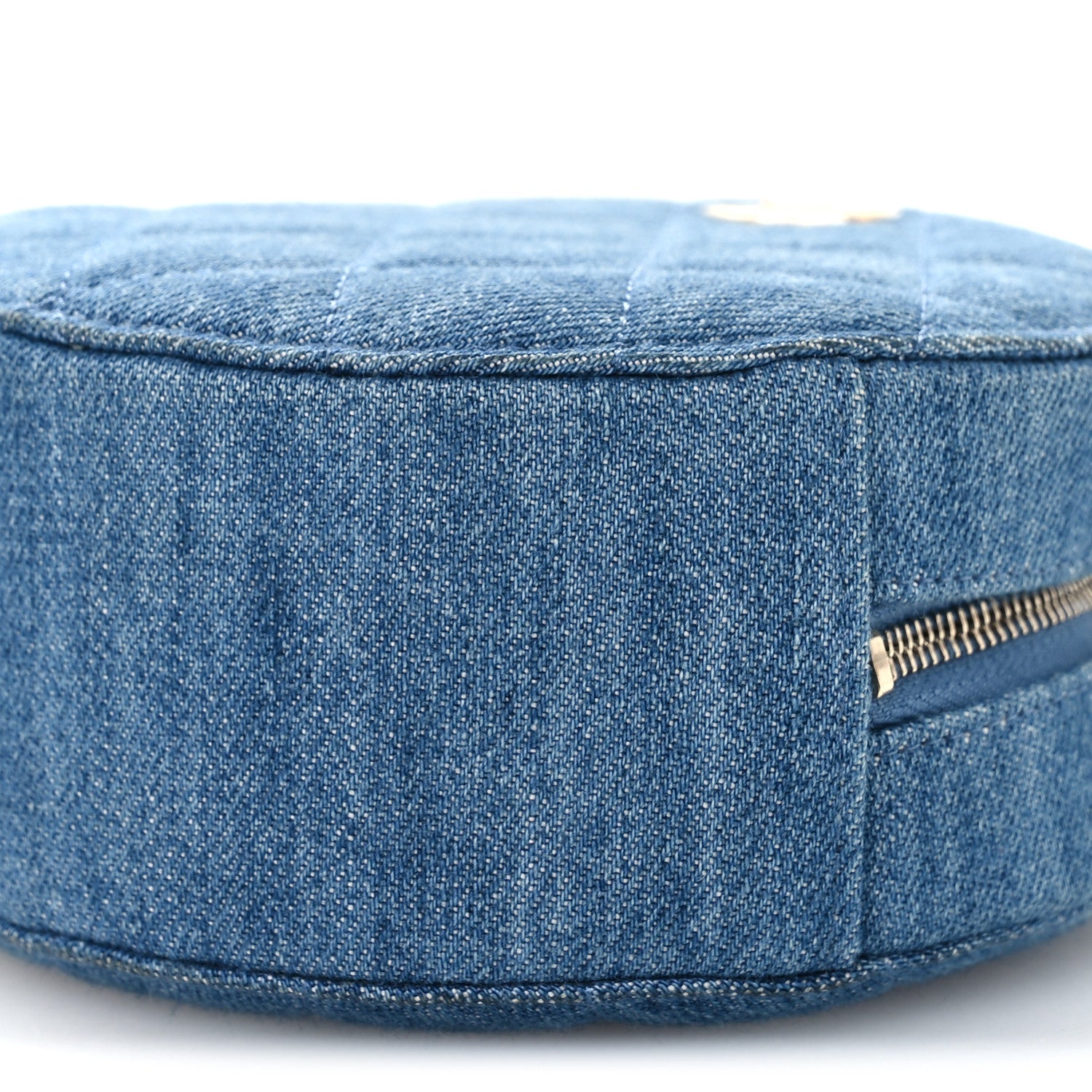 Chanel Denim Quilted Round Pearl Crush Clutch With Chain Blue