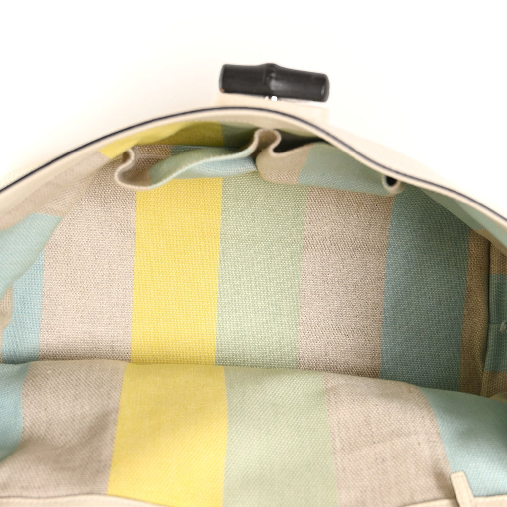 Gucci Cellarius Calfskin Large Bamboo Daily Top Handle Bag Mystic White