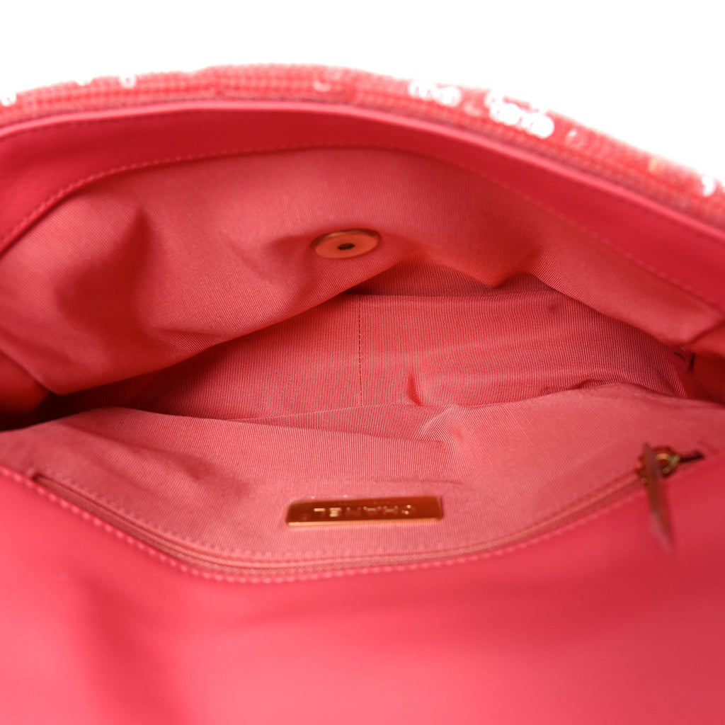 Chanel Sequin Quilted Medium Chanel 19 Flap Coral