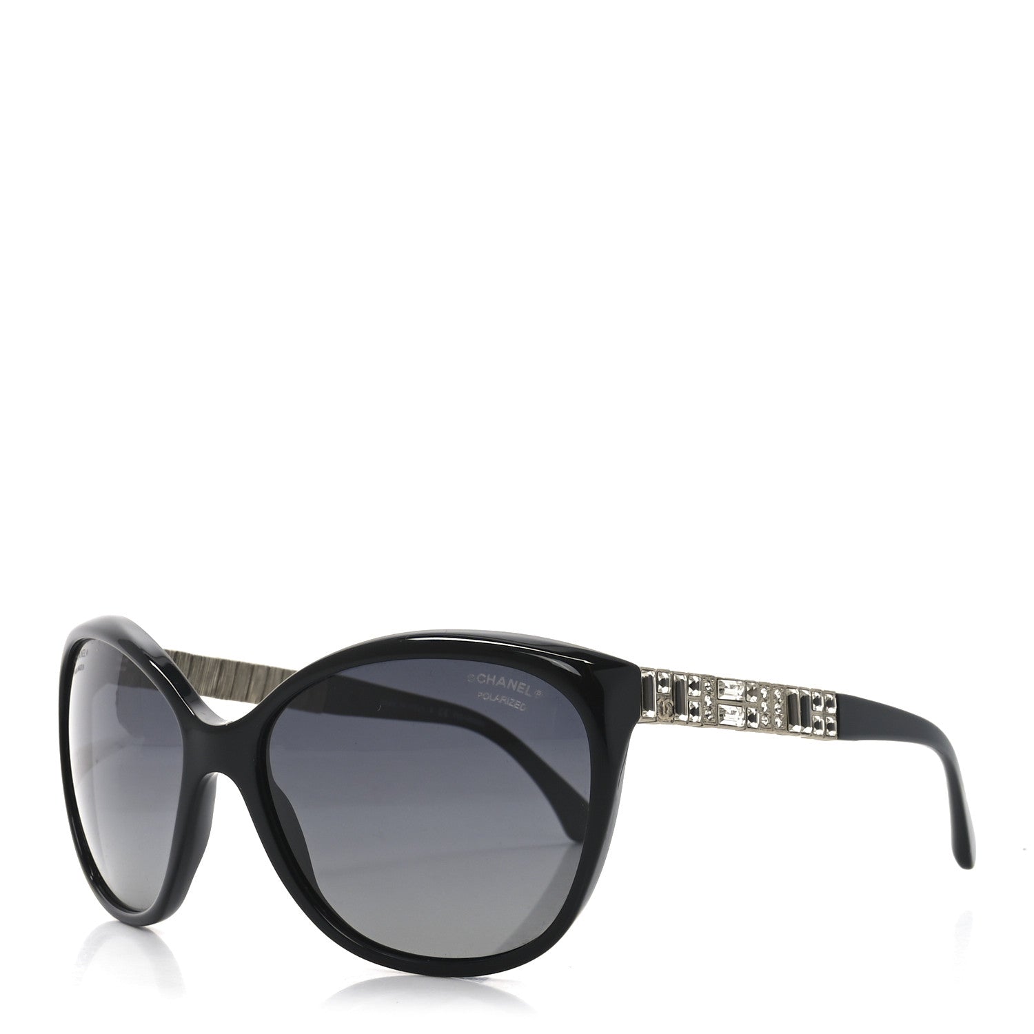 Crystal Baguette Polarized Cat Eye Sunglasses 5309-B Black