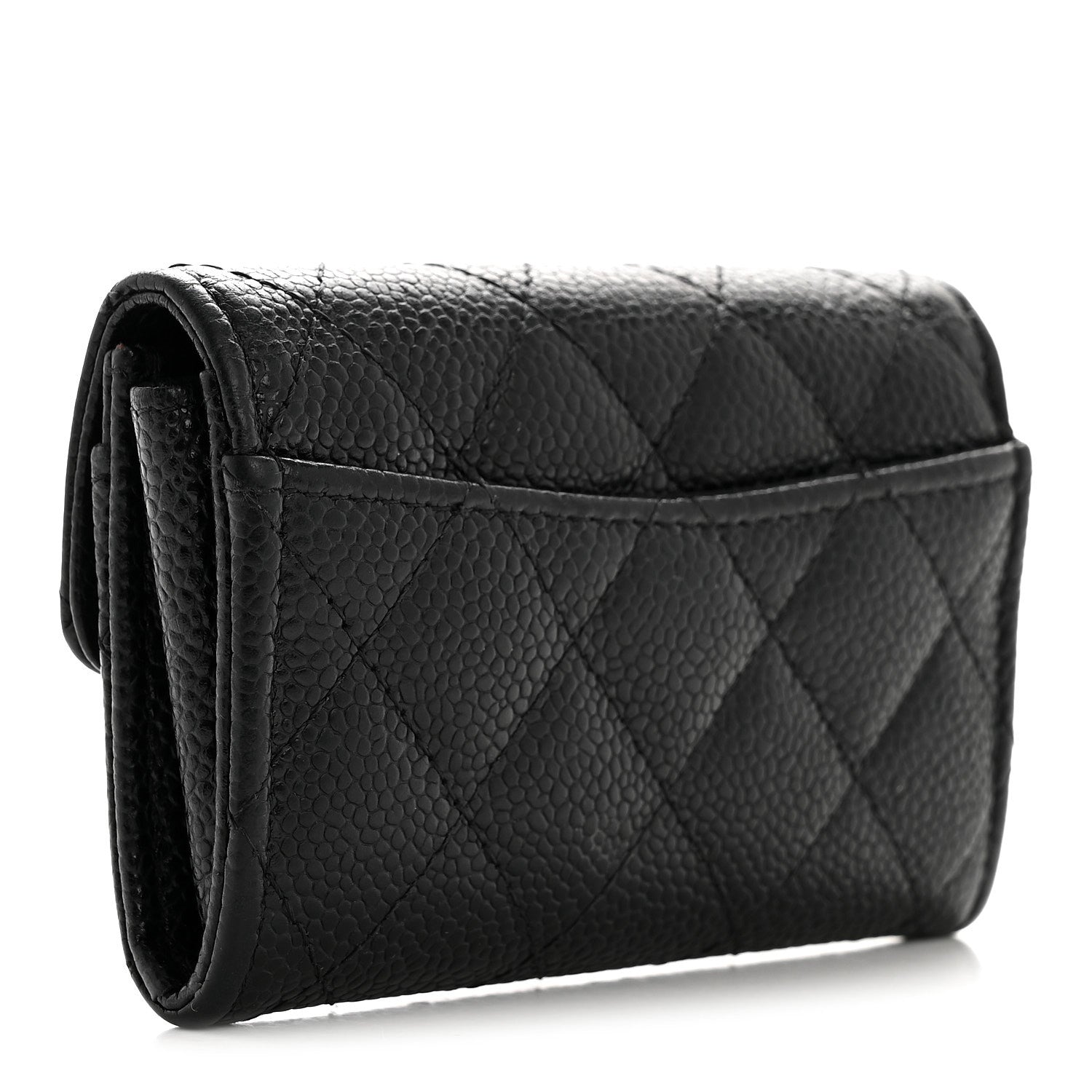 Caviar Quilted Flap Card Holder Wallet Black
