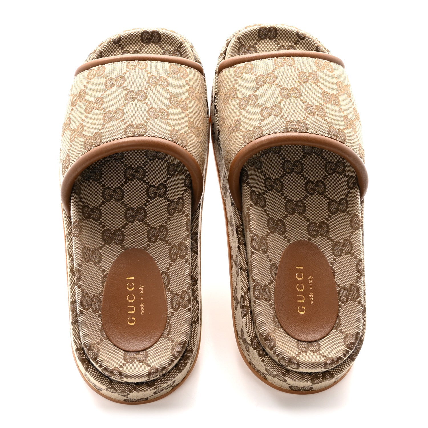Gucci Original GG Canvas Monogram Womens GG Platform Sandals 37 Beige Dark Brown