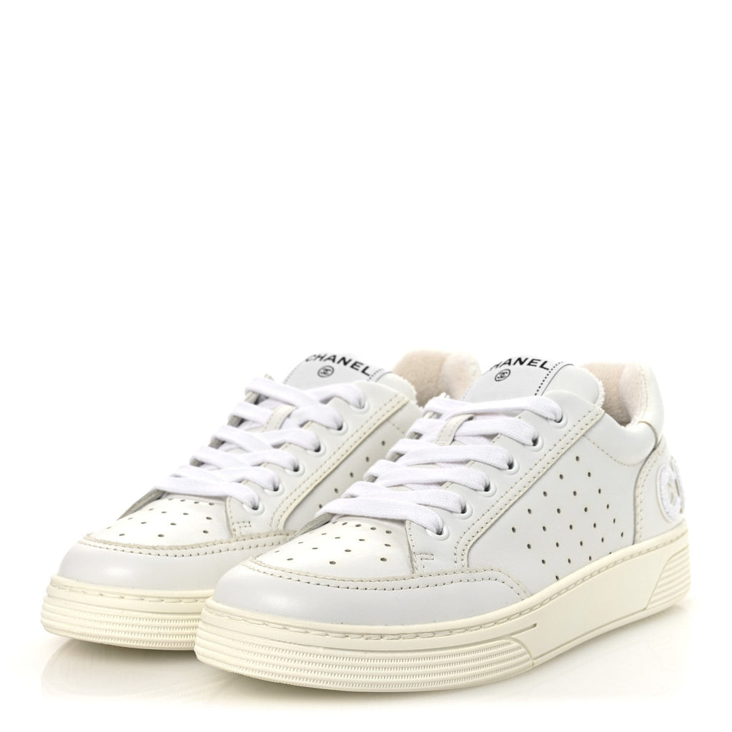 Calfskin Womens Logo Sneakers 38 White
