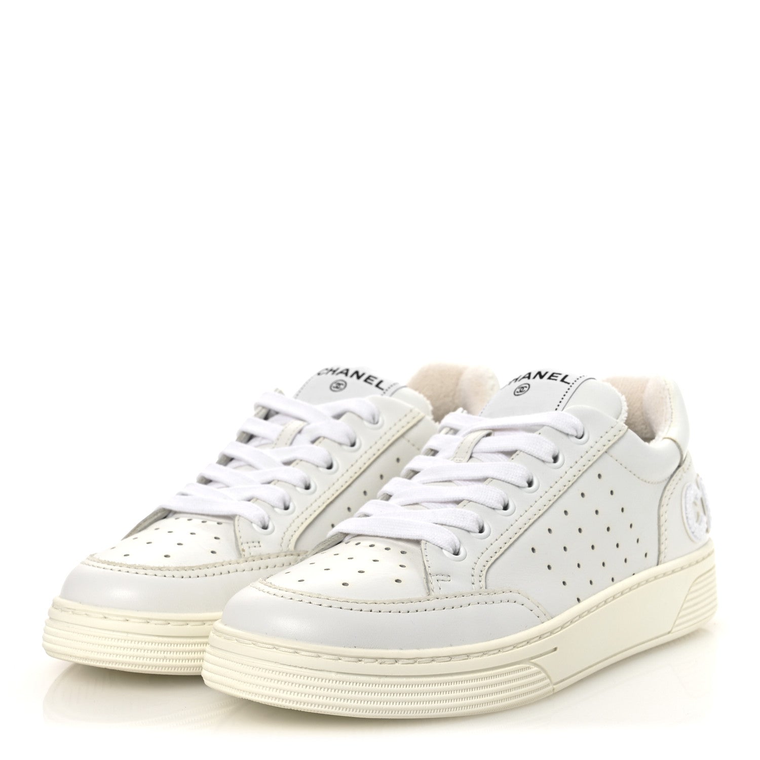 Calfskin Womens Logo Sneakers 38 White