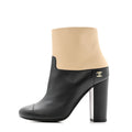 Chanel Tumbled Calfskin CC Short Boots 36 Beige Black