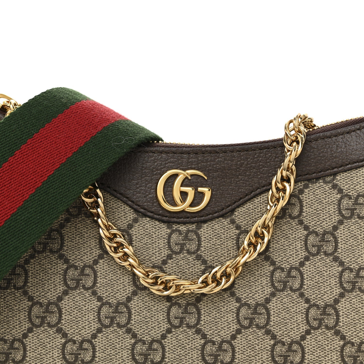 Gucci GG Supreme Monogram Textured Dollar Calfskin Web Small Ophidia GG Handbag Beige Ebony New Acero