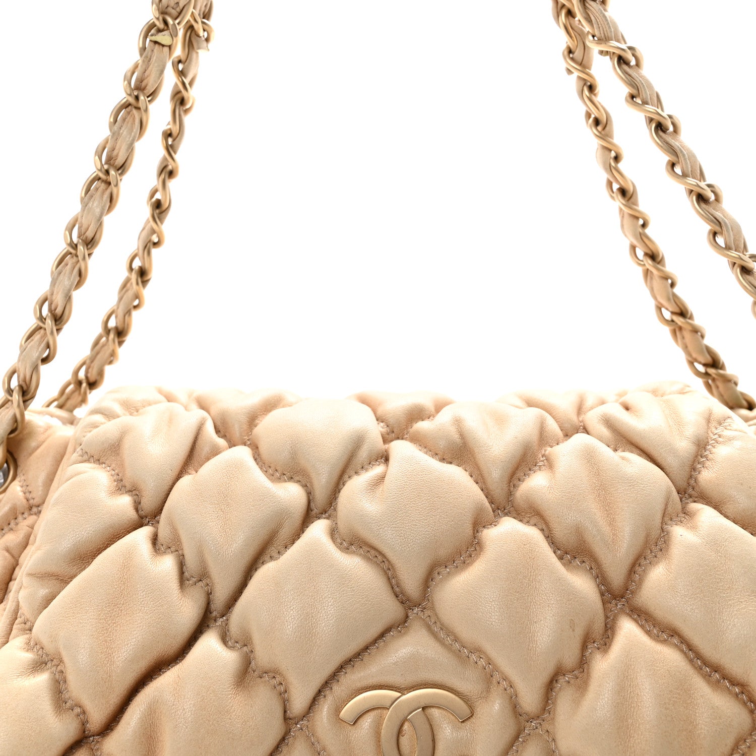 Chanel Lambskin Bubble Quilt Accordion Flap Beige
