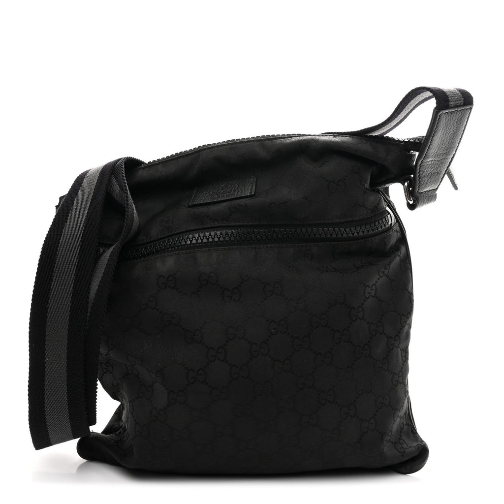 Gucci Nylon Monogram Medium Flat Messenger Bag Black