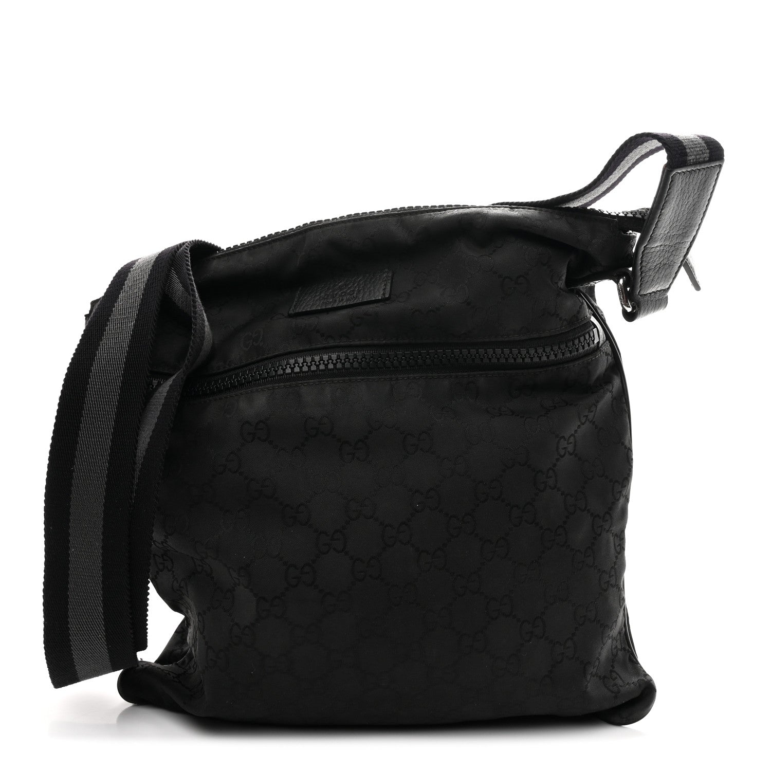 Gucci Nylon Monogram Medium Flat Messenger Bag Black