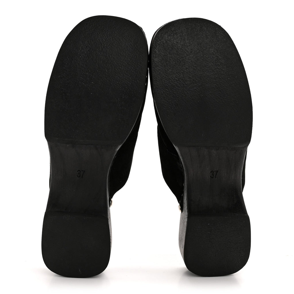 Chanel Suede CC Clogs 37 Black