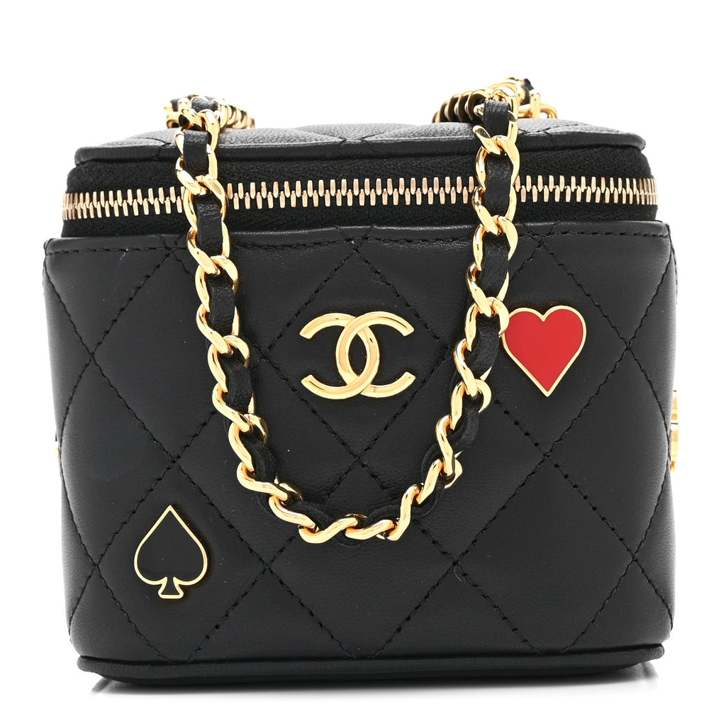 Chanel Lambskin Quilted Enamel Coco Casino Mini Vanity Case With Chain Black