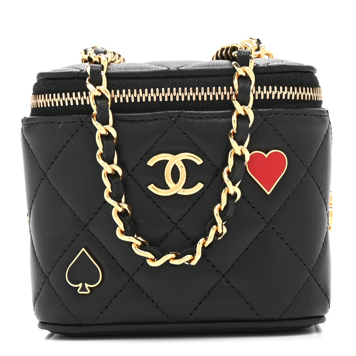 Chanel Lambskin Quilted Enamel Coco Casino Mini Vanity Case With Chain Black