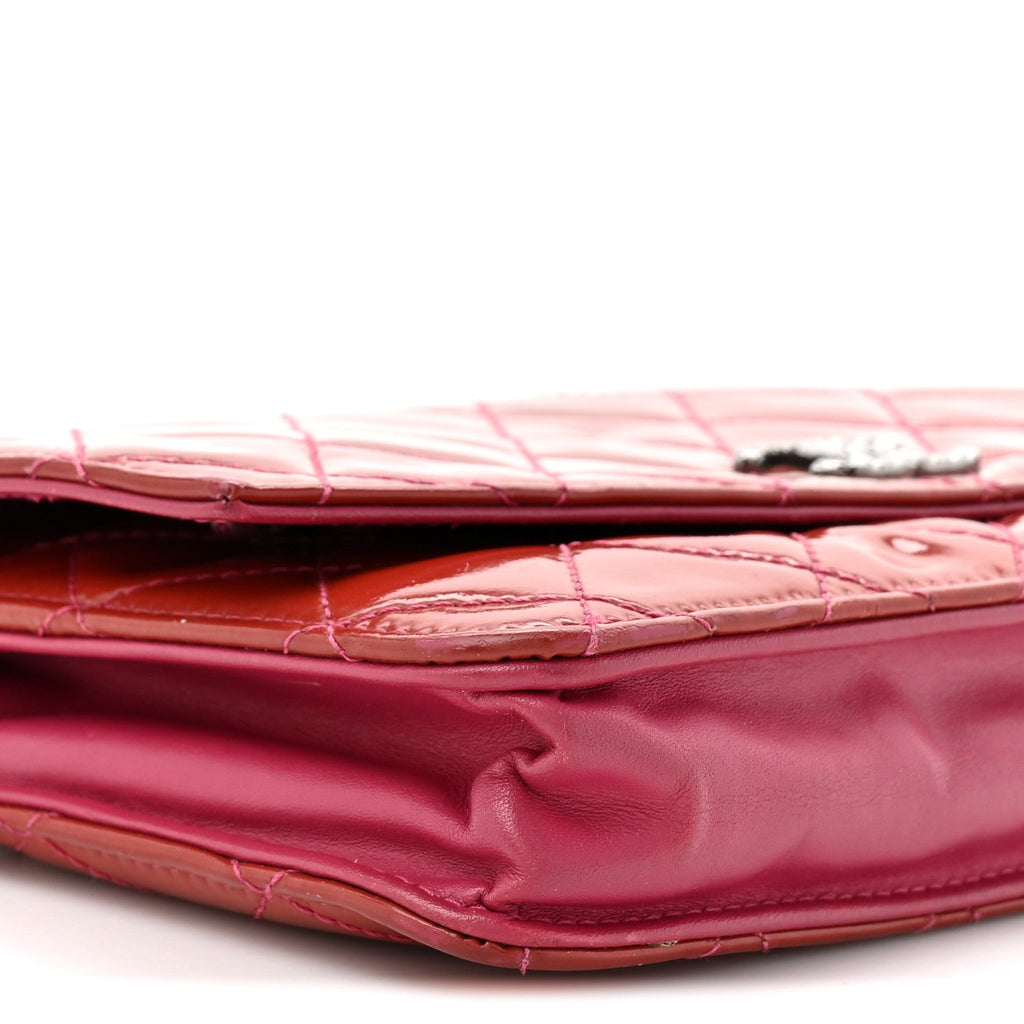 Chanel Patent Quilted Brilliant Wallet On Chain WOC Coral