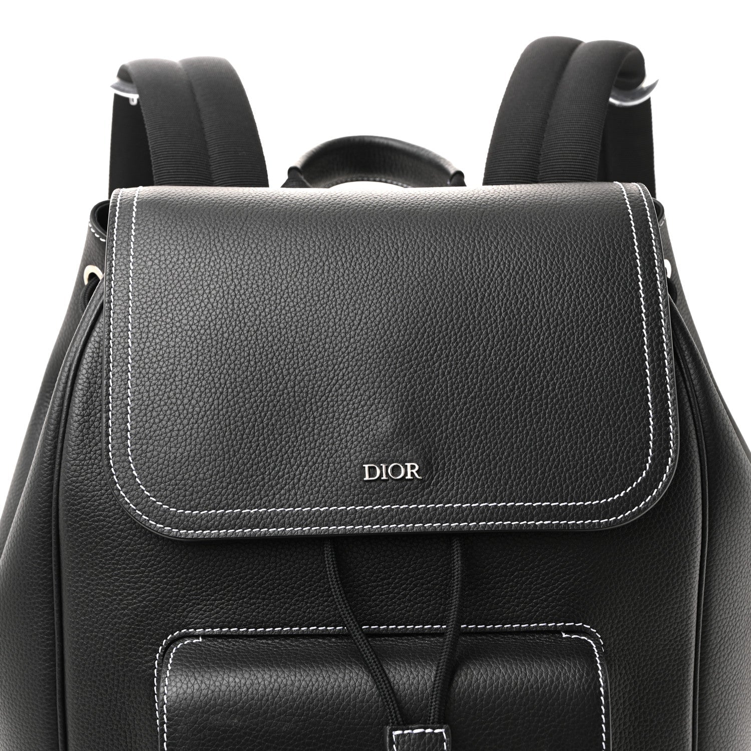 Christian Dior Grained Calfskin Saddle Drawstring Backpack Black