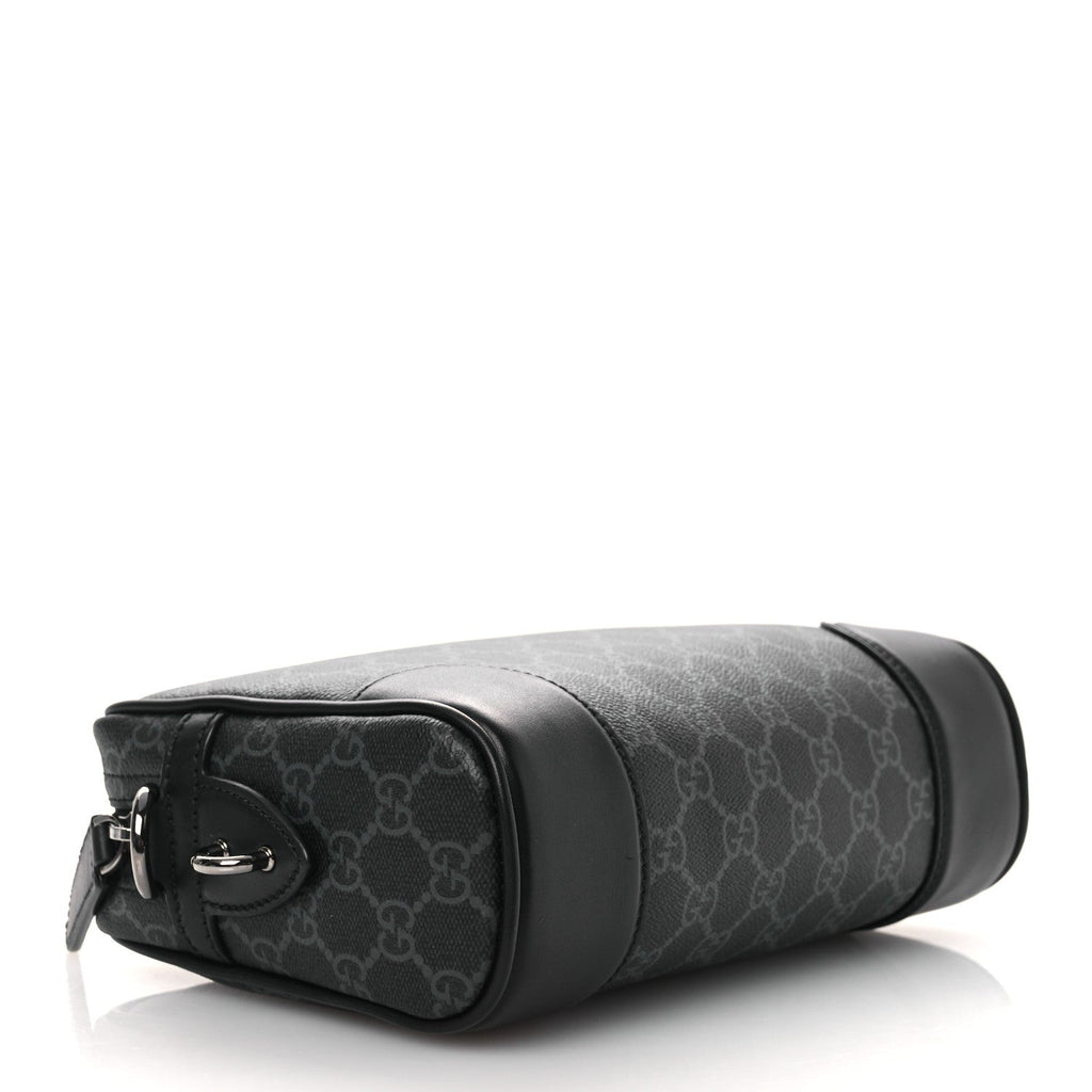 Gucci GG Supreme Monogram Textured Calfskin Emblem Small Crossbody Black
