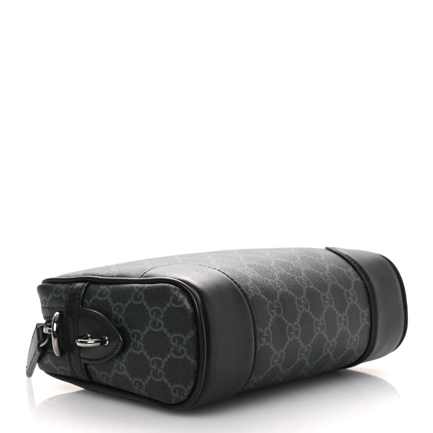 Gucci GG Supreme Monogram Textured Calfskin Emblem Small Crossbody Black