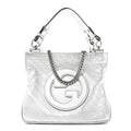 Gucci Sakai Be Green Calfskin Diagonal Stitched Small Blondie Tote Silver